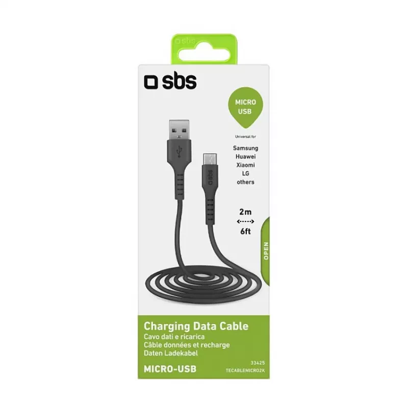 SBS TECABLEMICRO2K 2m USB A Micro-USB B vīrišķais vīrišķais melns USB kabelis (TEKabelMICRO2K)