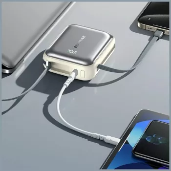 Pārnēsājams ārējais akumulators Awei C03 20000mAh ar 45W izeju un integrētu USB-A/USB-C kabeli