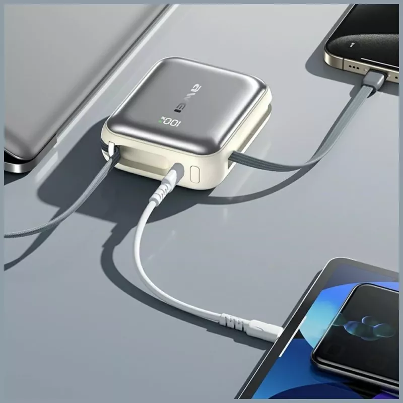 Pārnēsājams ārējais akumulators Awei C03 20000mAh ar 45W izeju un integrētu USB-A/USB-C kabeli