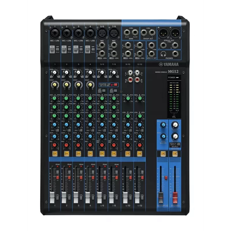 Audio mikseris YAMAHA MG12 12 kanālu, 24 bitu DSP, 192 kHz paraugu ņemšanas frekvence, 48 V fantoma barošana
