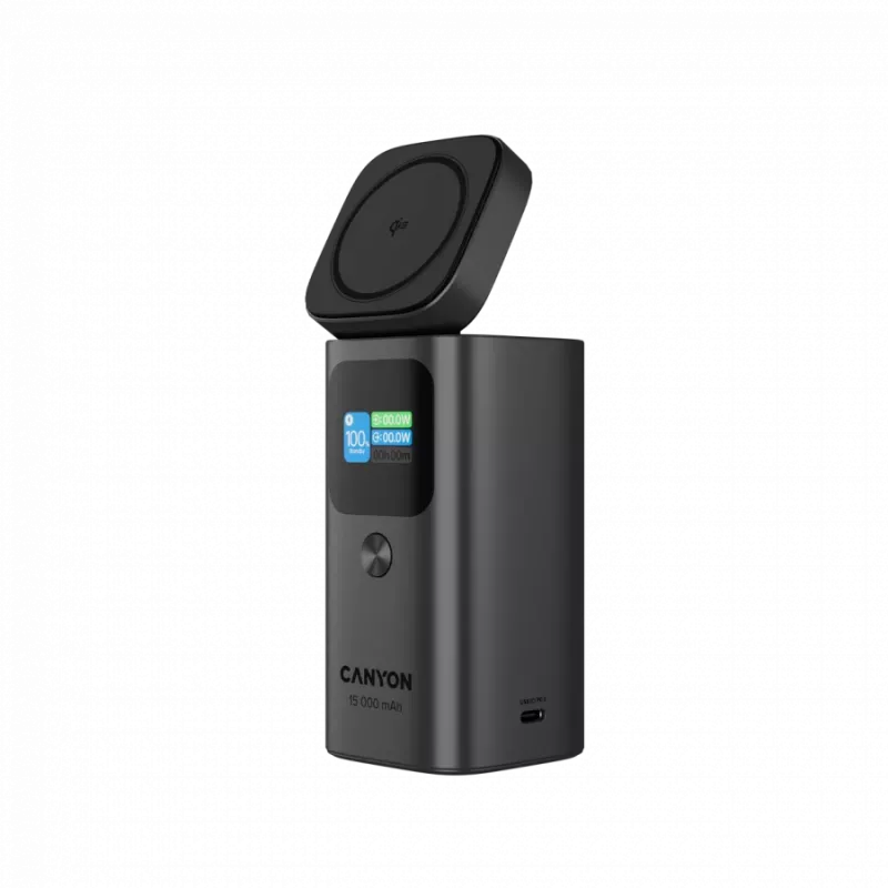 CANYON Qi2 magnētiskais barošanas bloks OnPower 150 15000mAh Alumīnijs Tumši pelēks