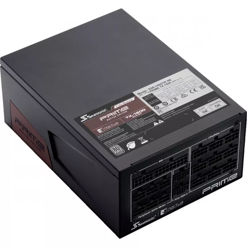 PRIME TX-1600 Noctua Edition, datora barošanas bloks melns, 2x 12 kontaktu augstas jaudas GPU, 6x PCIe, kabeļu pārvaldība, 1600 vati