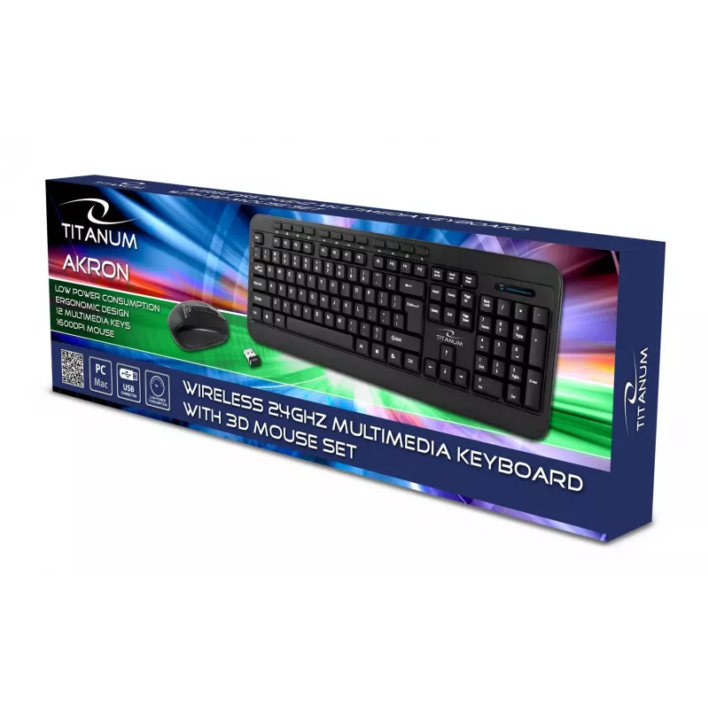 Bezvadu tastatūras un peles komplekts ESPERANZA Akron TK109 2,4 GHz, USB uztvērējs, melns