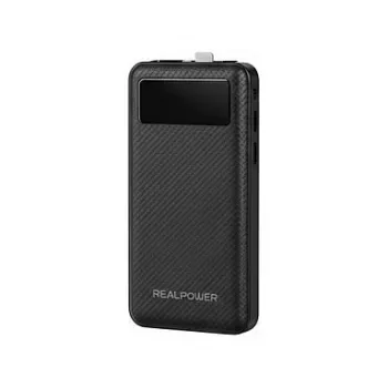 Ārējais akumulators RealPower PB-10000 Plus 10 000 mAh 20W 2×USB-A 1×USB-C melns
