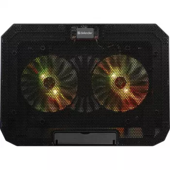 Portatīvā datora dzesēšanas paliktnis DEFENDER NS-510 ar 2 ventilatoriem, 2×USB pieslēgvietām un RGB apgaismojumu