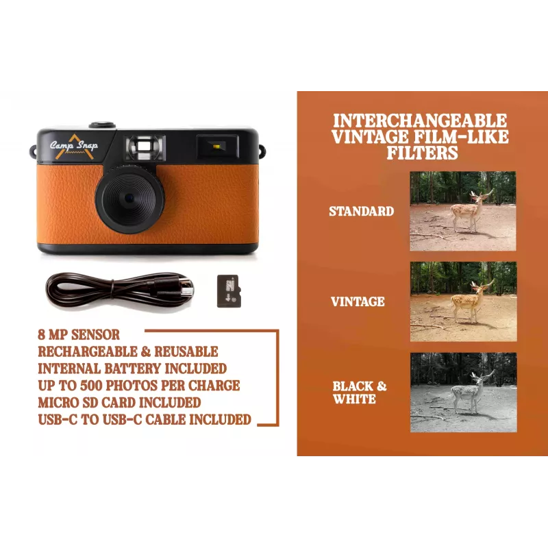 Bezdispleja digitālā kamera Camp Snap CS-V105-BR-JP — brūna kompakta kamera bez displeja