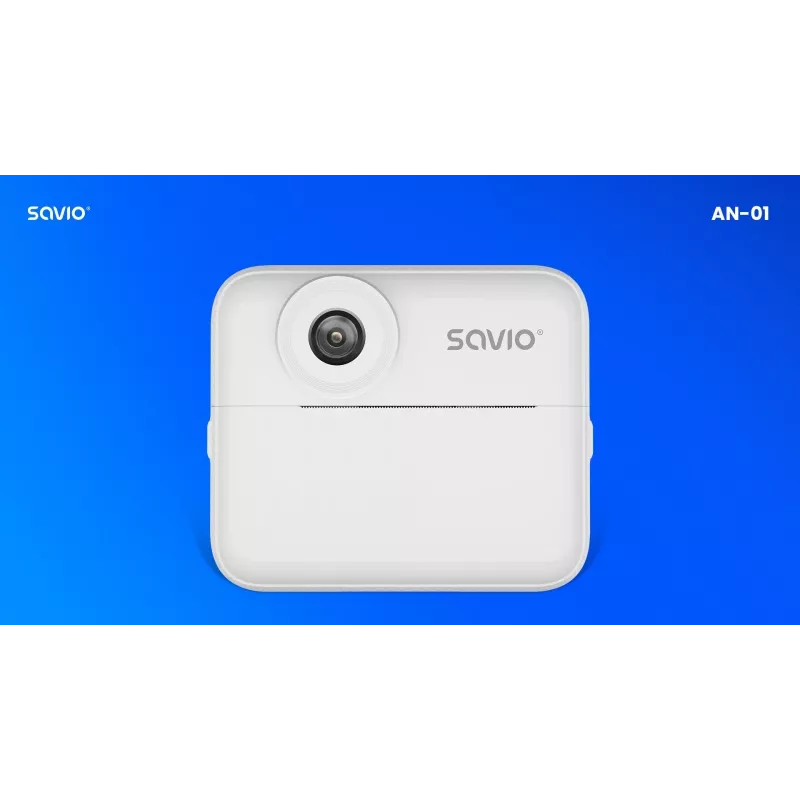 Momentfoto kamera bērniem SAVIO AN-01, balta, 2,4 collu LCD, MicroSDHC līdz 32 GB, USB-C, 1200 mAh akumulators, bez iebūvētas zibspuldzes