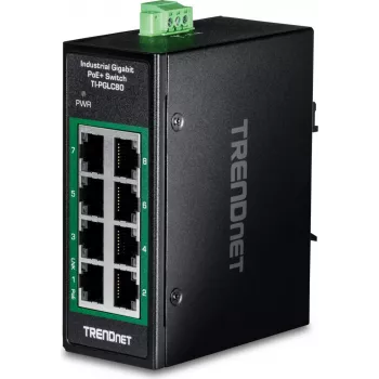 TRENDnet 8 portu industriālais Gigabit PoE+ DIN-sliedes mini slēdzis (TI-PGLC80)