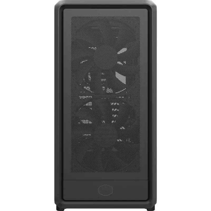 PC Midi Tower Cooler Master MasterFrame 600 Mesh — melns, atbalsta ATX/EATX, 2x200 mm priekšējie ventilatori, priekšējo/sānu ventilatoru atbalsts, 2x3,5 collu + 3x2,5 collu nodalījumi