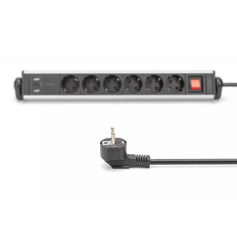 Digitus 6 virzienu biroja strāvas sadalītājs ar 3 USB pieslēgvietām 1,5 m kabeli