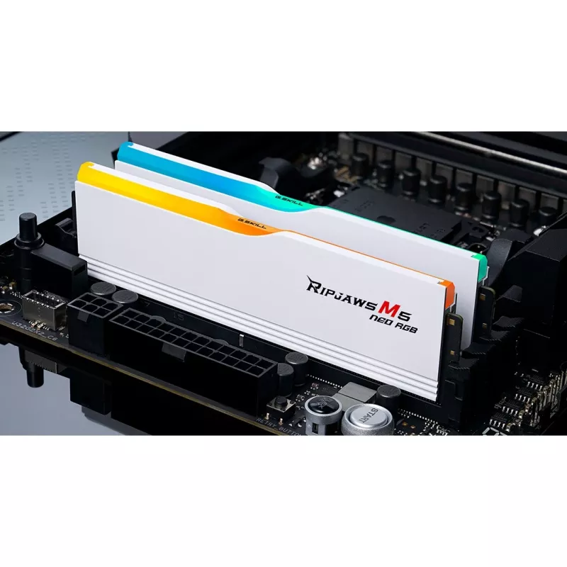 DIMM 64 GB DDR5-6000 (2x 32 GB) Dual-Kit, atmiņa balta, F5-6000J2836G32GX2-RM5NRW, Ripjaws M5 Neo RGB, AMD EXPO