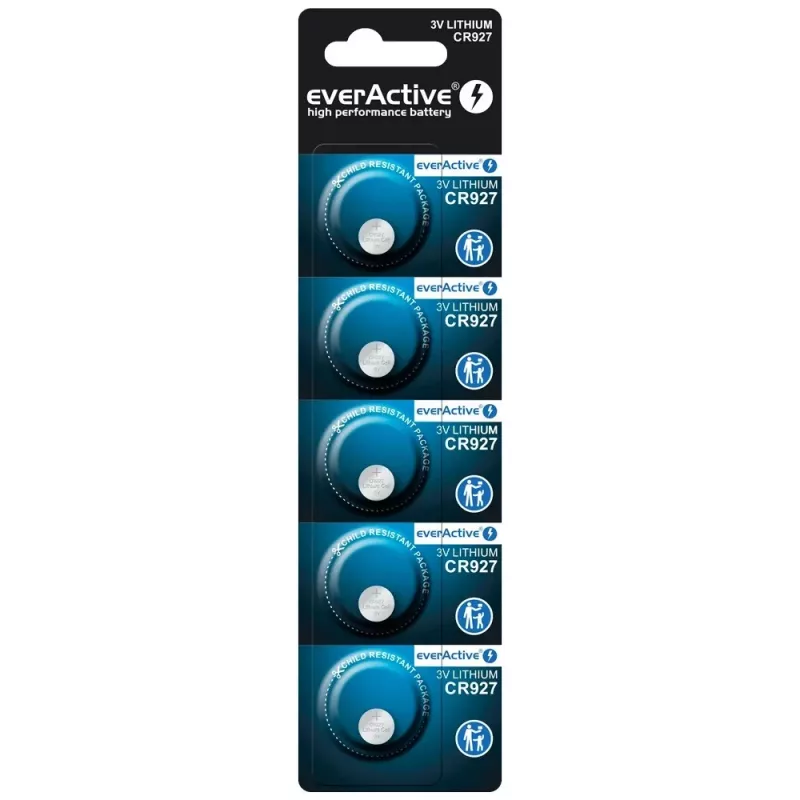 Litija monētu baterija everActive CR927 3V, 30 mAh, poga/monēta, augstums 2,7 mm — 5 gab. iepakojumā