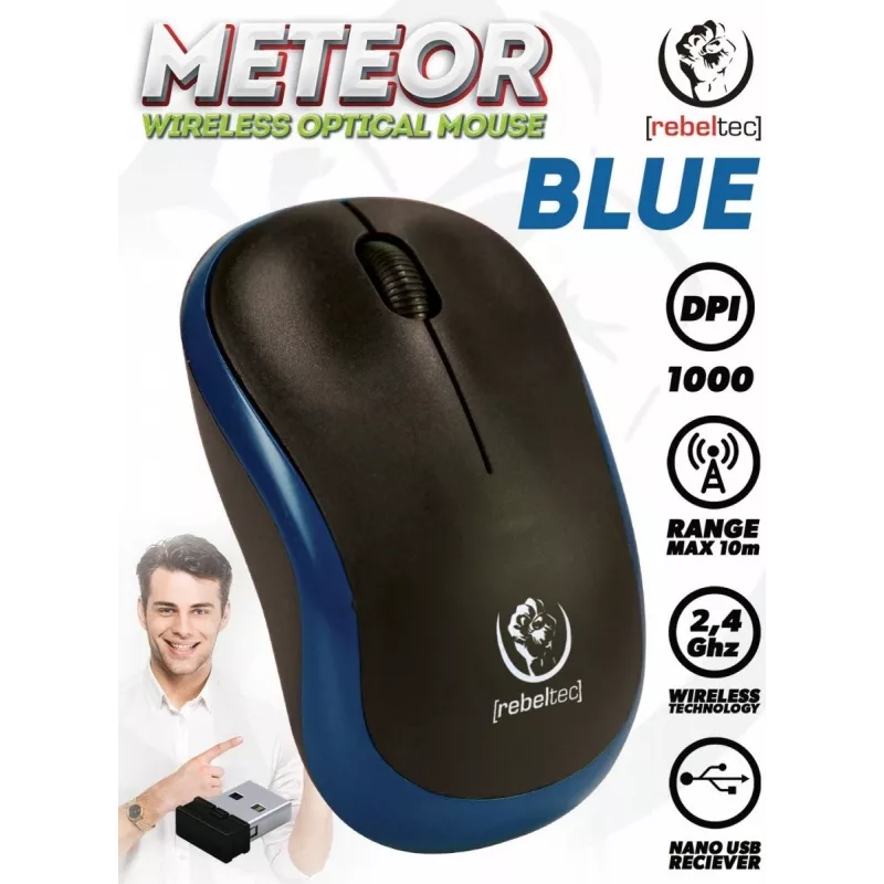 Bezvadu optiskā pele Rebeltec METEOR zila RBLMYS00048 USB