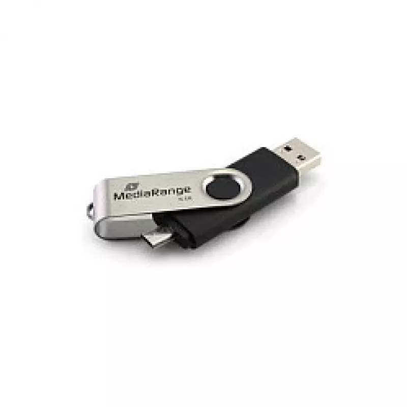 MediaRange MR932 - USB zibatmiņas disks - 32 GB - USB2.0 / micro USB - melns/sudrabains (MR932-2)
