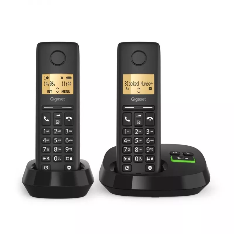 Bezvadu analogais/DECT telefons Gigaset PURE 100A Duo — 2 klausules, skaļrunis, zvanītāja ID, 1,5 collu displejs, melns
