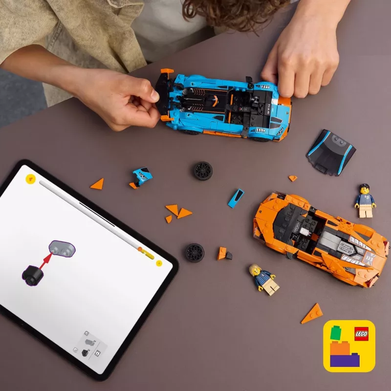 Konstruktors LEGO Speed Champions komplekts 77238 — Lamborghini Revuelto & Huracán STO, 607 detaļas, 2 minifigūras, ieteicamais vecums 10+