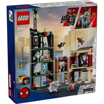 Konstrukciju rotaļlieta LEGO Marvel komplekts 76324 Zirnekļcilvēks pret Oscorp, 808 detaļas, 8 minifigūras, vecumam no 10 gadiem