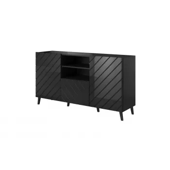 Kumode cama meble ABETO 150x42x82 cm, spīdīgi melna, MDF rāmis, 1 atvilktne