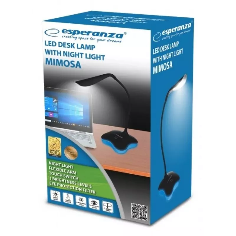 Galda lampa ESPERANZA ELD105K MIMOSA — LED galda lampa ar nakts gaismu, melna