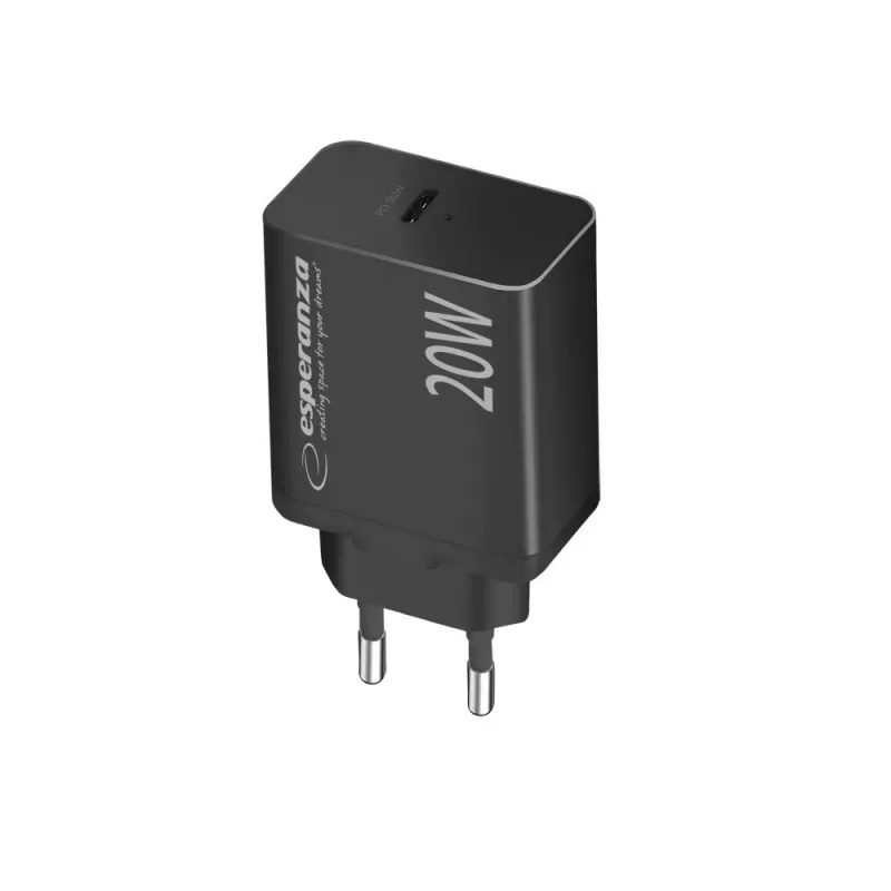 Tīkla lādētājs ESPERANZA EZC104K 20W Melns, USB strāvas adapteris portatīvām ierīcēm