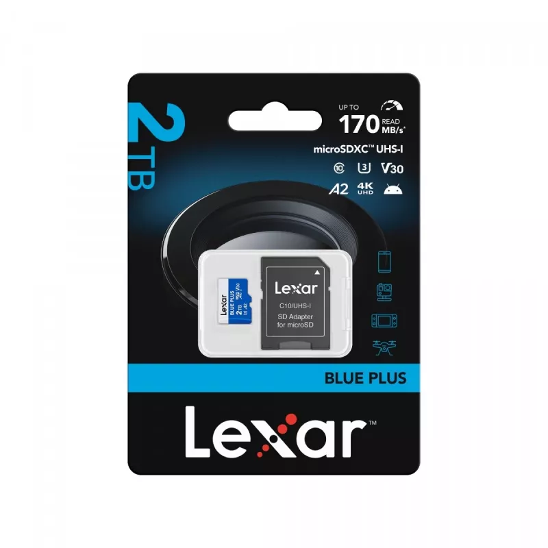 MicroSDXC atmiņas karte Lexar BLUE PLUS 2 TB UHS‑I, 170 MB/s, U3 V30, ūdensizturīga