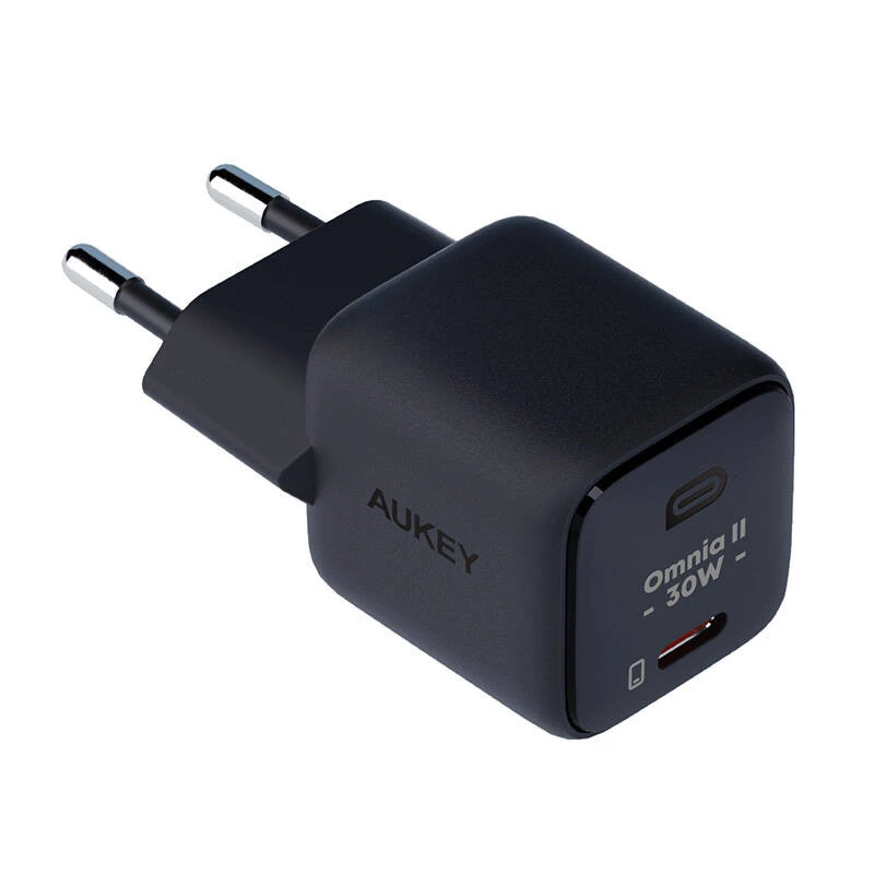 Sienas lādētājs Aukey PA-B1L USB-C 30 W melns — kompakts USB‑C PD strāvas adapteris