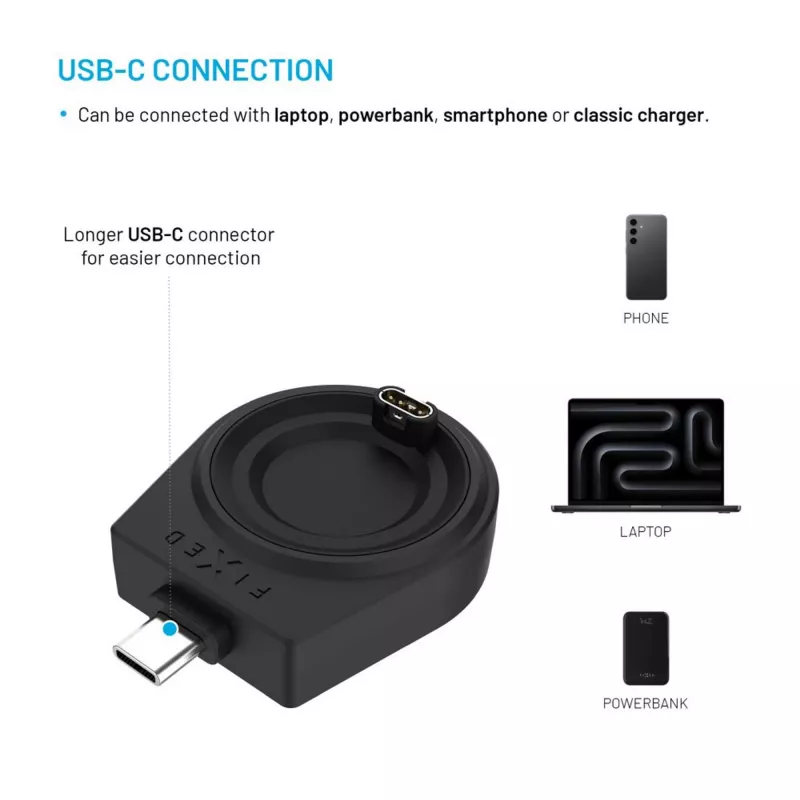 Uzlādes USB-C adapteris FIXED Garmin Fenix/Epix/Venu/Vívoactive — saderīgo modeļu saraksts