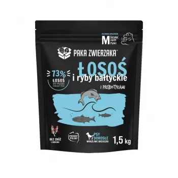 Paka Zwierzaka Seventh Heaven sausā suņu barība ar lasi un Baltijas zivīm „M“, 1,5 kg