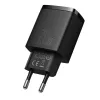 Iekštelpu USB ātrais lādētājs Baseus CCXJ-B01 — 2 porti (USB-C PD 20W + USB-A QC3.0 18W), 100–240 V, melns