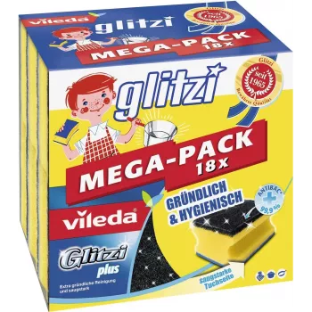Tīrīšanas sūklis VILEDA Glitzi plus MEGA-PACK 18x — skrubēšanas sūkļu komplekts traukiem un virsmām