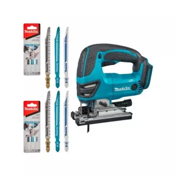 Finierzāģis Makita DJV180ZX bezvada korpusa modelis — 3 pakāpju svārsts, 0–2600 gājieni/min, gājiena garums 26 mm, griezuma dziļums kokā 135 mm