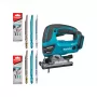 Finierzāģis Makita DJV180ZX bezvada korpusa modelis — 3 pakāpju svārsts, 0–2600 gājieni/min, gājiena garums 26 mm, griezuma dziļums kokā 135 mm