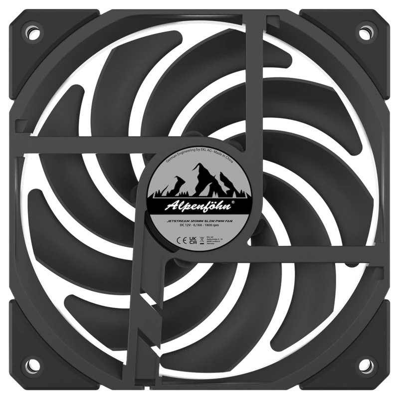 Dzesēšanas ventilators EKL Alpenföhn Jetstream PWM plāns 120x120x16mm, PWM ātruma kontrole, 120 mm plāns profils