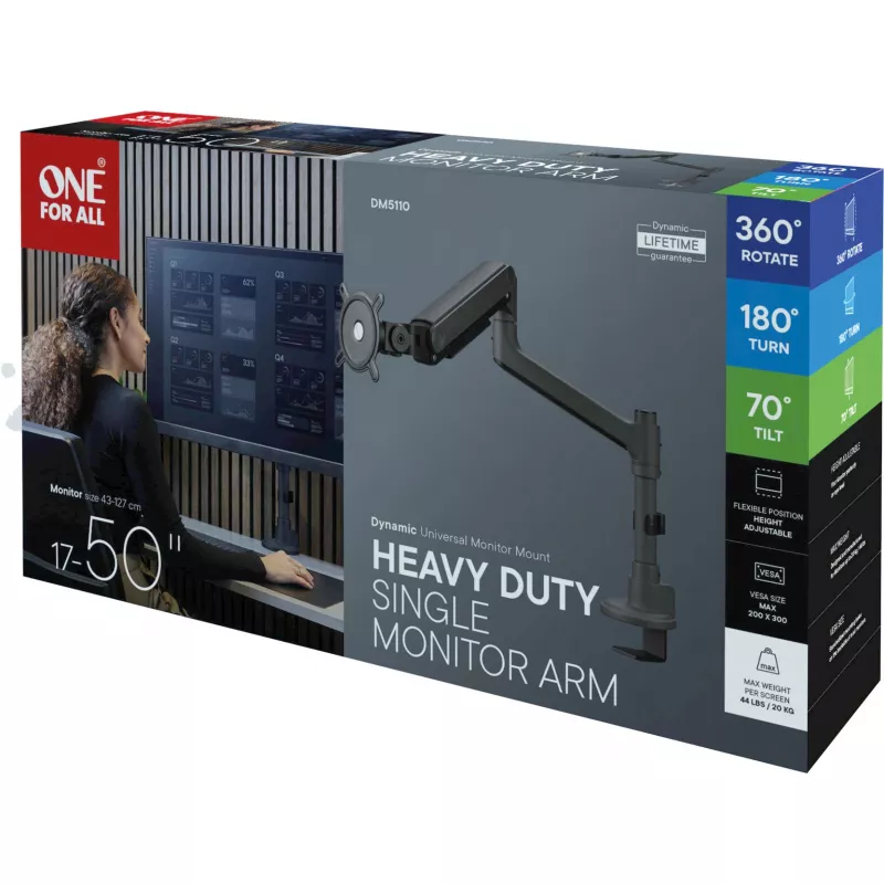Universāls lieljaudas monitora kronšteins DM 5110 Single Heavy Duty, monitora stiprinājums melns, 43–127 cm (17–50) monitoriem
