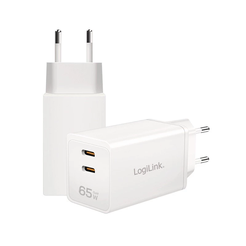 Divkāršs USB ligzdas adapteris 65W, 2xUSB-C, balts