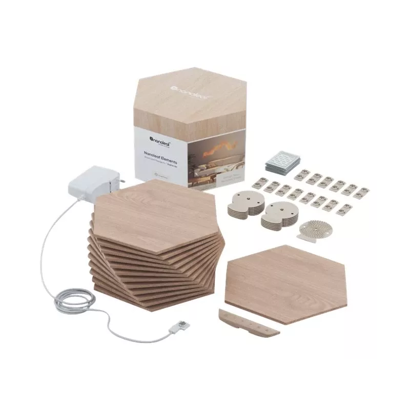 Nanoleaf | Elements Wood Look Hexagons Starter Kit (13 paneļi) | Auksti balta + silti balta