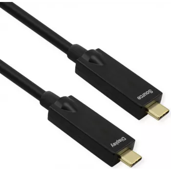 ROLINE USB 3.2 Gen 2 kabelis, AOC, C-C, ST/ST, 10Gbit/s, 4K60Hz, PD (Power Delivery) 60W, melns, 15 m