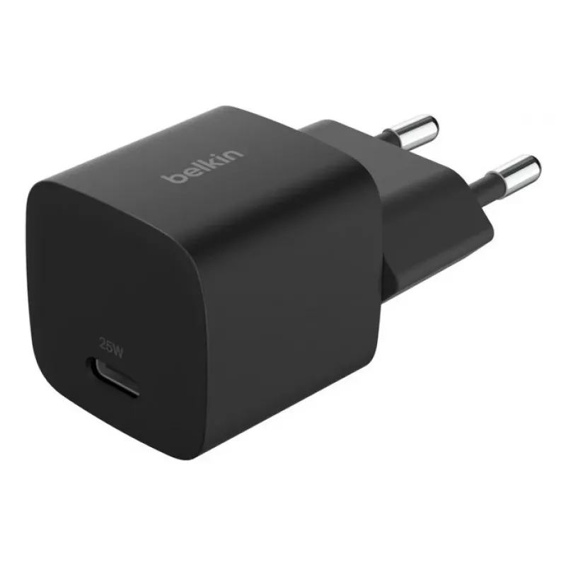 USB-C lādētājs Belkin BOOSTCHARGE 25W Power Delivery melns – ātrs USB‑C PD 25W sienas adapteris