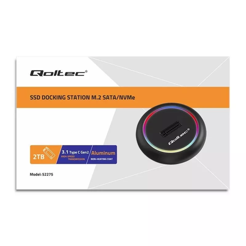 M.2 SSD dokstacija QOLTEC 52275 SATA un NVMe diskdziņiem, USB savienojums