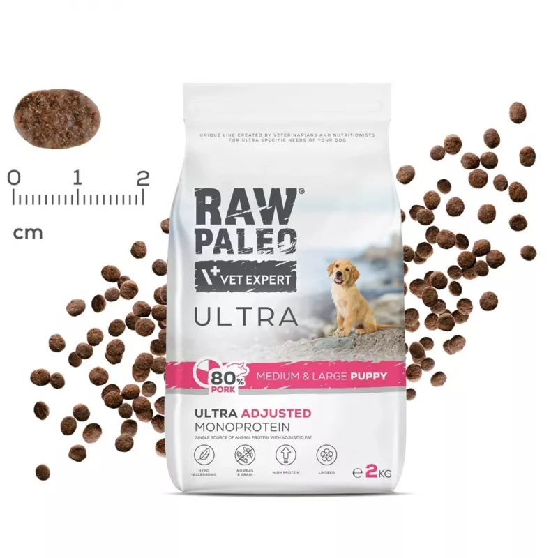 RAW PALEO Ultra Pork Medium & Large Puppy - sausā suņu barība - 10kg