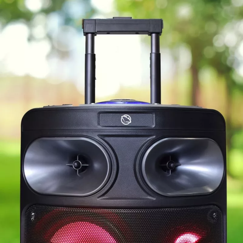 Pārnēsājams Bluetooth karaoke skaļrunis MANTA SPK0803B140 140W, darbināms ar baterijām, MIC/USB/microSD, FM, ekvalaizers, riteņi