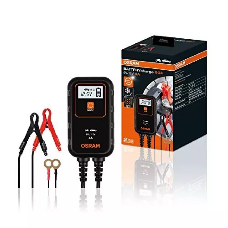 BATTERYcharge 904 lādētājs, uzlādes spriegums: 6/12 V OSRAM, uzlādes strāva: 4A, barošanas spriegums: 230V, akumulatora tips: AGM/Li-Ion/VRLA