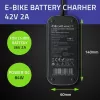 Ebike lādētājs QOLTEC 50332 — 36V/42V izeja, 2A, 5,5×2,1 mm spraudnis