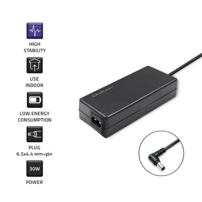 Qoltec 52400 barošanas adapteris/invertors iekštelpām 30 W Melns