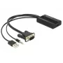 DeLOCK 62597 video kabeļa adapteris 0,25 m, HDMI Type A uz VGA (D-Sub), 3,5 mm un USB Type-A, melns
