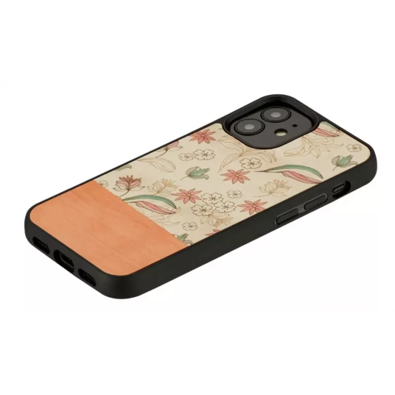 Aizsargājošs telefona maciņš Man and Wood iPhone 12 mini — rozā zieds uz melna