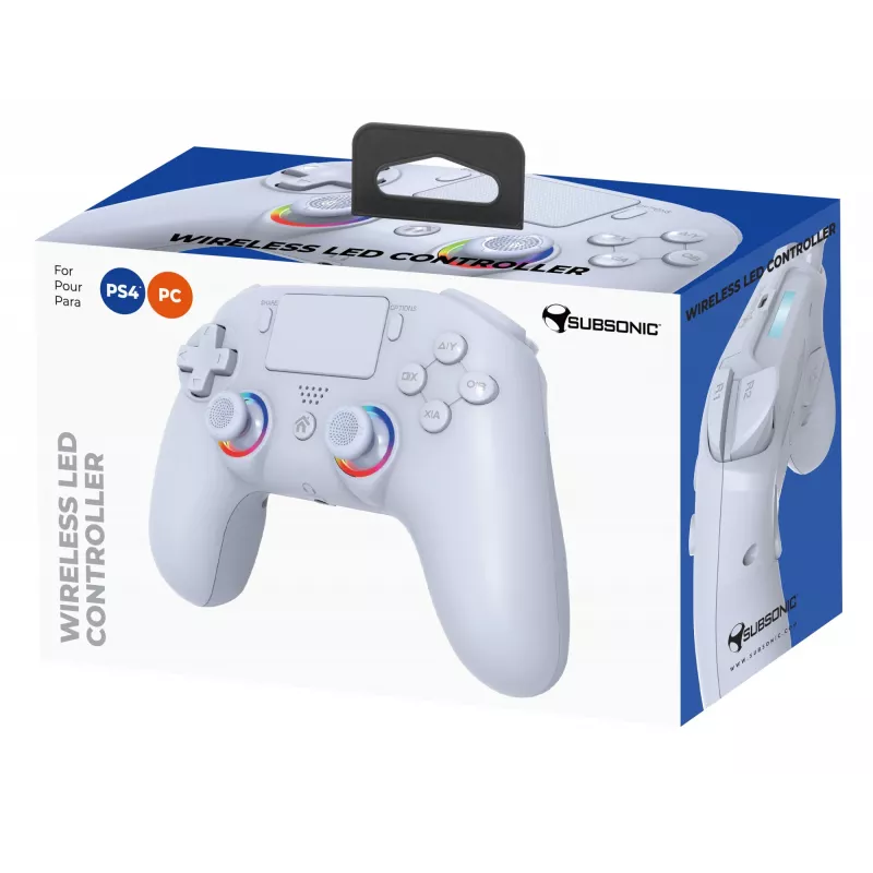 Bezvadu LED kontrolieris SUBSONIC SA5639-2 — PS4 un PC, balts, bezvadu savienojums