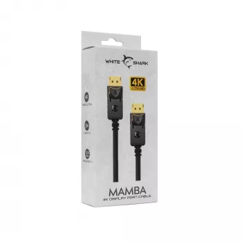 DisplayPort kabelis White Shark MAMBA 2m — 4K 60Hz, savietojams ar 2.0