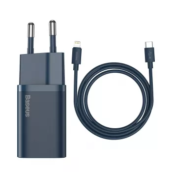 Baseus Super Si Power lādētājs ar USB-C uz Lightning kabeli 20W Zils