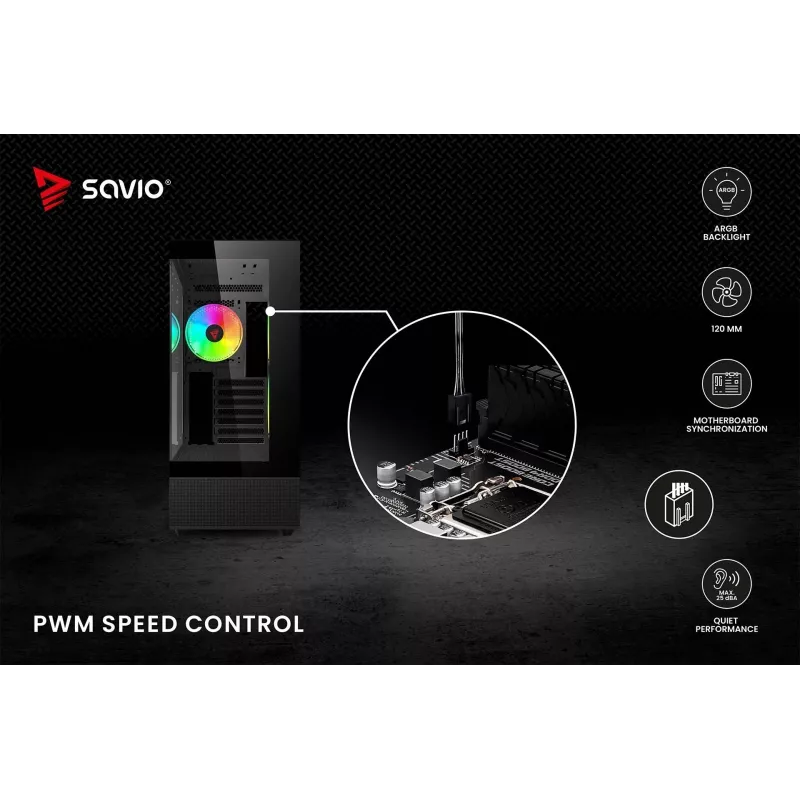 SAVIO Blast 120mm ARGB PWM korpusa ventilators - melns
